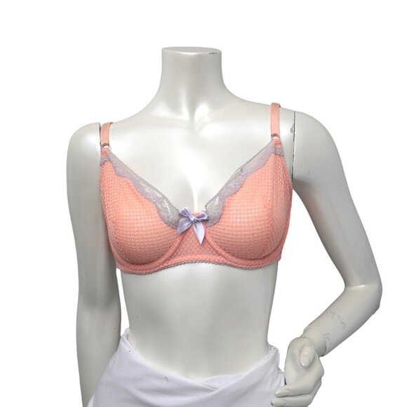 Victoria's Secret Very Sexy Unlined Demi Bra Underwire Lace Trim Coral 36D - Picture 1 of 5
